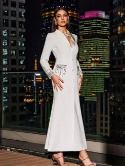 Dresses|Maxi Dresses*Mew Mews Fashion Hassan Rhinestone Blazer Dress In White