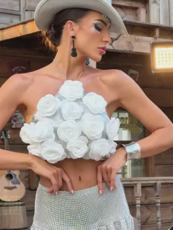 Tops*Mew Mews Fashion Hatim Halterneck Flower Chainmail Top