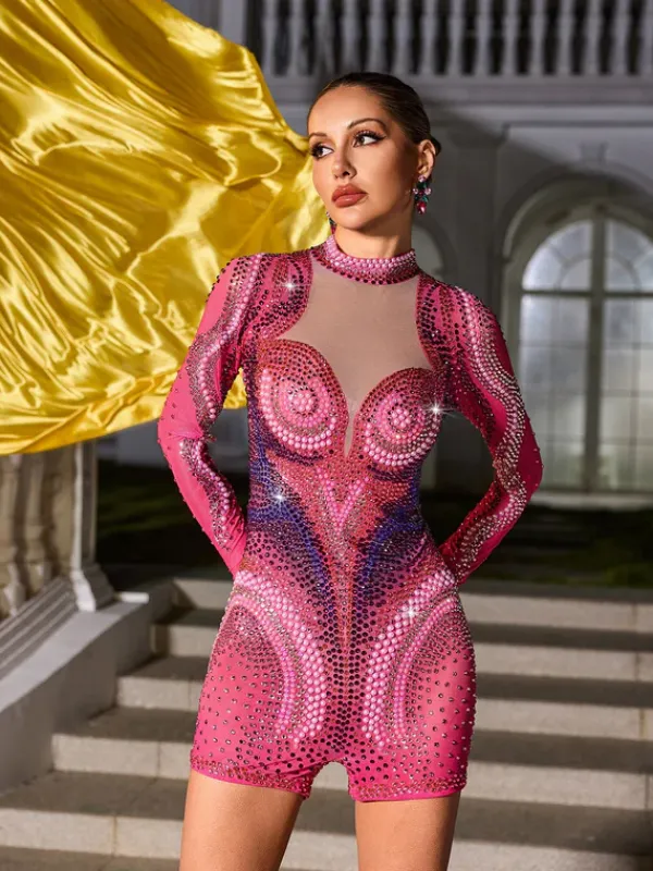 Jumpsuits & Romper|Embellishment*Embellishment Havilya Long Sleeve Embellished Romper In Hot Pink