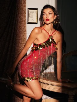 Dresses|Embellishment*Embellishment Hawthorne Bandage Crystal Fringe Mini Dress