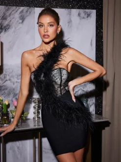 Dresses|Mini Dresses*Bandage Hayes One Shoulder Feather Dress