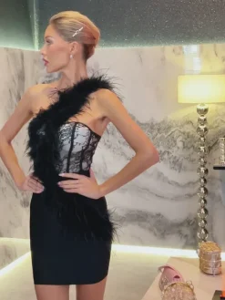 Dresses|Mini Dresses*Bandage Hayes One Shoulder Feather Dress