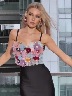 Tops*Mew Mews Fashion Hazen Flower Embellished Top
