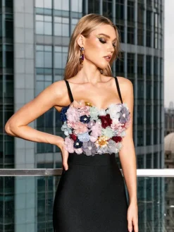 Tops*Mew Mews Fashion Hazen Flower Embellished Top