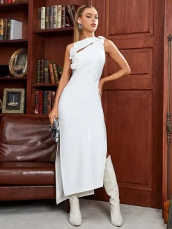 Dresses|Maxi Dresses*Mew Mews Fashion Hecate Cutout Latex Split Maxi Dress In White