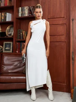 Dresses|Maxi Dresses*Mew Mews Fashion Hecate Cutout Latex Split Maxi Dress In White