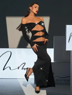 Dresses|Maxi Dresses*Mew Mews Fashion Hedwig Off Shoulder Rhinestone Cutout Maxi Dress