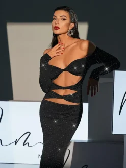 Dresses|Maxi Dresses*Mew Mews Fashion Hedwig Off Shoulder Rhinestone Cutout Maxi Dress