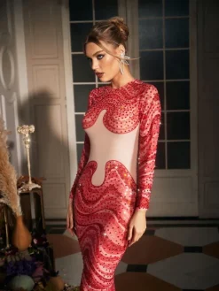 Embellishment|Dresses*Embellishment Herman Wave Printed Rhinestone Maxi Dress