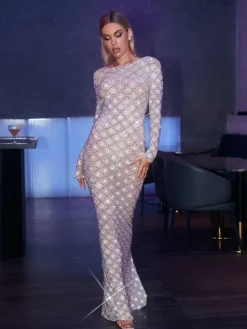 Embellishment|Dresses*Embellishment Holden Long Sleeve Embellished Maxi Dress In Light Nude