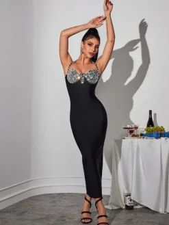 Dresses|Midi Dresses*Bandage Honorina Halterneck Rhinestone Midi Dress