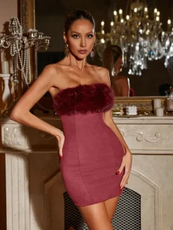 Dresses|Mini Dresses*Mew Mews Fashion Humvee Strapless Fur Trimmed Mini Dress
