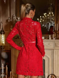 Mini Dresses|Dresses*Mew Mews Fashion Hwita Long Sleeve Cutout Embroidered Mini Dress