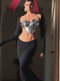 Armor Tops|Tops*Mew Mews Fashion O/S Iago Metallic Heart Drop Armor Top In Silver