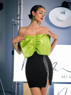 Dresses|Mini Dresses*Mew Mews Fashion Idony Strapless Bow Crystal Fringe Mini Dress