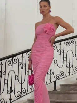 Dresses|Maxi Dresses*Mew Mews Fashion Idra Strapless Flower Ruched Maxi Dress In Pink