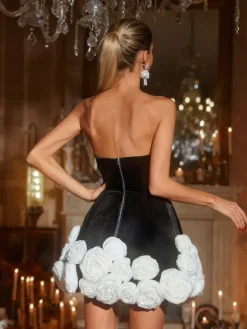 Dresses|Mini Dresses*Mew Mews Fashion Ifama Strapless Flower Velvet Mini Dress