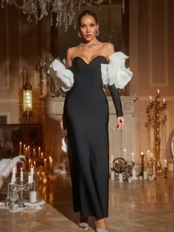 Dresses|Maxi Dresses*Bandage Ifra Off Shoulder Flower Maxi Dress In Black