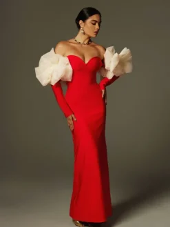 Dresses|Maxi Dresses*Bandage Ifra Off Shoulder Flower Maxi Dress In Red