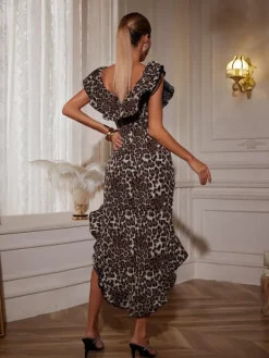 Dresses|Midi Dresses*Mew Mews Fashion Ike Off Shoulder Leopard Print Dress
