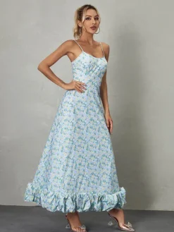 Dresses*Mew Mews Fashion Ilsa Spaghetti Floral Maxi Dress In Blue