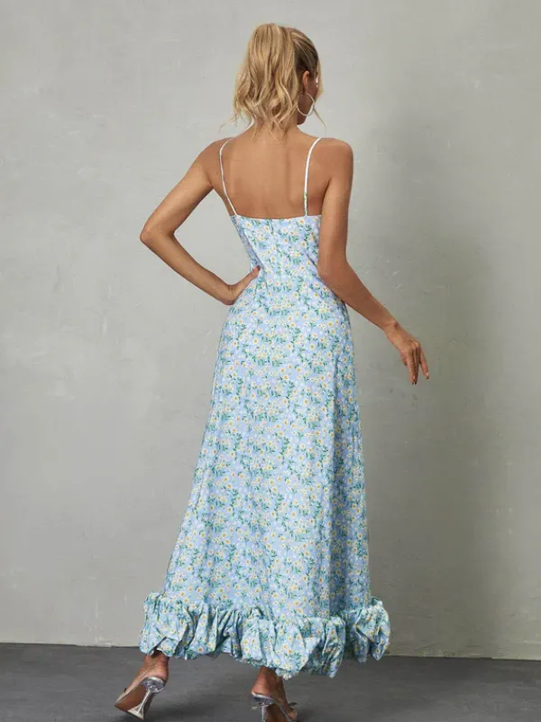 Dresses*Mew Mews Fashion Ilsa Spaghetti Floral Maxi Dress In Blue