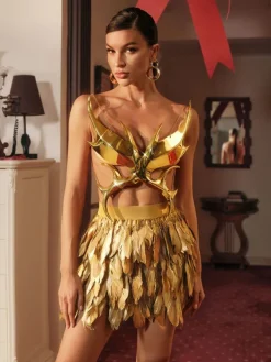 Armor Tops|Tops*Mew Mews Fashion O/S Ilya Butterfly Glossy Armor Top In Gold