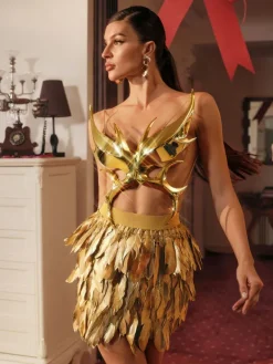 Armor Tops|Tops*Mew Mews Fashion O/S Ilya Butterfly Glossy Armor Top In Gold