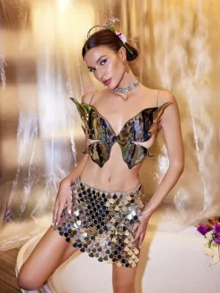Armor Tops|Tops*Mew Mews Fashion O/S Ilya Butterfly Glossy Armor Top In Silver