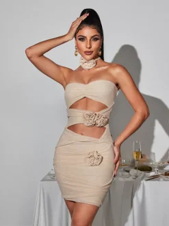 Dresses|Mini Dresses*Mew Mews Fashion Inara Strapless Flower Cutout Mesh Dress