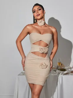 Dresses|Mini Dresses*Mew Mews Fashion Inara Strapless Flower Cutout Mesh Dress