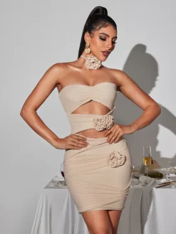 Dresses|Mini Dresses*Mew Mews Fashion Inara Strapless Flower Cutout Mesh Dress