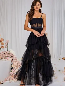 Dresses|Maxi Dresses*Mew Mews Fashion Inaya Mesh Maxi Dress In Black