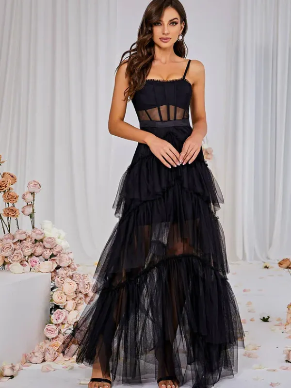 Dresses|Maxi Dresses*Mew Mews Fashion Inaya Mesh Maxi Dress In Black