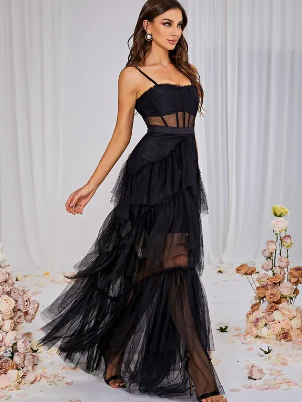 Dresses|Maxi Dresses*Mew Mews Fashion Inaya Mesh Maxi Dress In Black