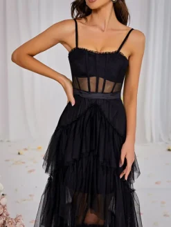 Dresses|Maxi Dresses*Mew Mews Fashion Inaya Mesh Maxi Dress In Black