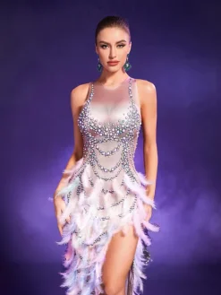 Embellishment|Dresses*Embellishment O/S Inina Pearl Feather Asymmetric Dress