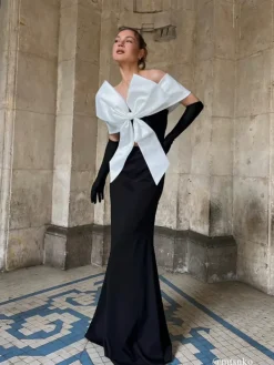 Dresses*Mew Mews Fashion Iranet Off Shoulder Bow Maxi Dress