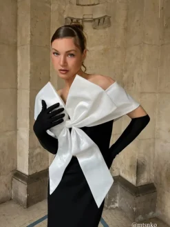 Dresses*Mew Mews Fashion Iranet Off Shoulder Bow Maxi Dress