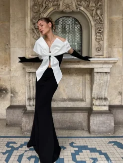 Dresses*Mew Mews Fashion Iranet Off Shoulder Bow Maxi Dress