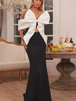 Dresses|Maxi Dresses*Mew Mews Fashion Iranet Off Shoulder Bow Maxi Dress
