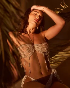 Beaded Wear|Tops*Mew Mews Fashion O/S Irving Fringe Pearl Beaded Bralette