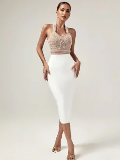 Dresses|Midi Dresses*Bandage Isabella Halterneck Pearls Dress In Beige
