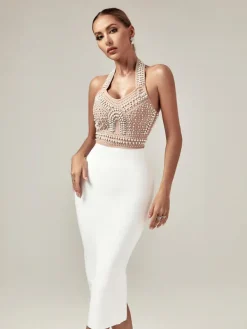 Dresses|Midi Dresses*Bandage Isabella Halterneck Pearls Dress In Beige