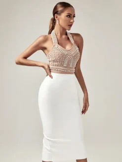 Dresses|Midi Dresses*Bandage Isabella Halterneck Pearls Dress In Beige