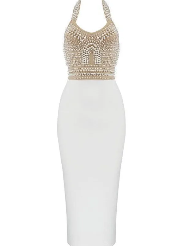 Dresses|Midi Dresses*Bandage Isabella Halterneck Pearls Dress In Beige