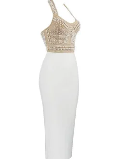 Dresses|Midi Dresses*Bandage Isabella Halterneck Pearls Dress In Beige