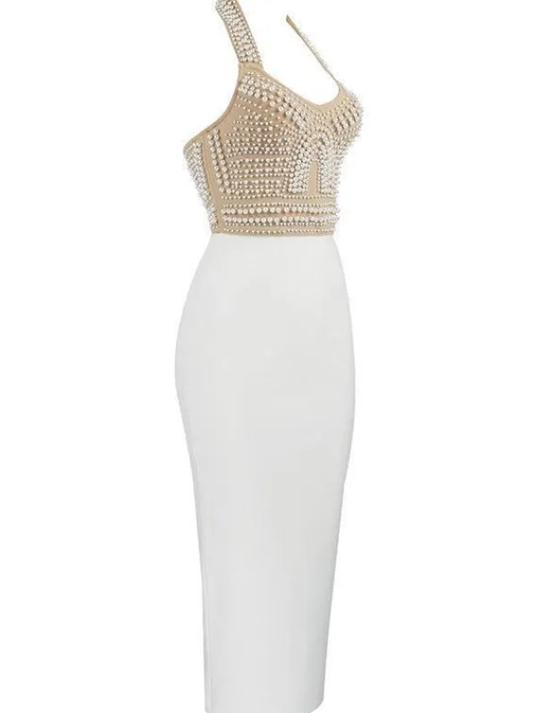 Dresses|Midi Dresses*Bandage Isabella Halterneck Pearls Dress In Beige