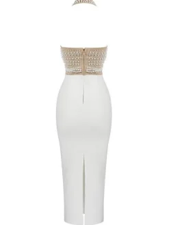 Dresses|Midi Dresses*Bandage Isabella Halterneck Pearls Dress In Beige