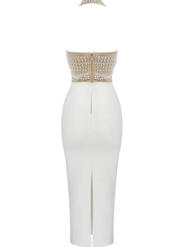 Dresses|Midi Dresses*Bandage Isabella Halterneck Pearls Dress In Beige